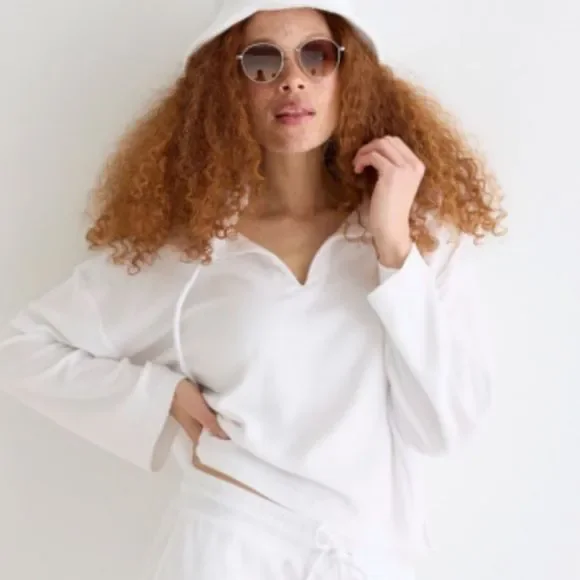 J. Crew white terry pull on hoodie size women’s XL - Picture 2 of 5